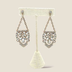 NEW Badgley Mischka Earrings Gold Chain Crystal Chandelier Statement CZ Jewelry